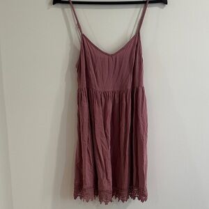 Pink Babydoll Dress with Lace Hem